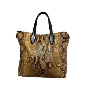 Desmo Italy Tote Purse Bag Yellow Black Brown Snakeskin Large